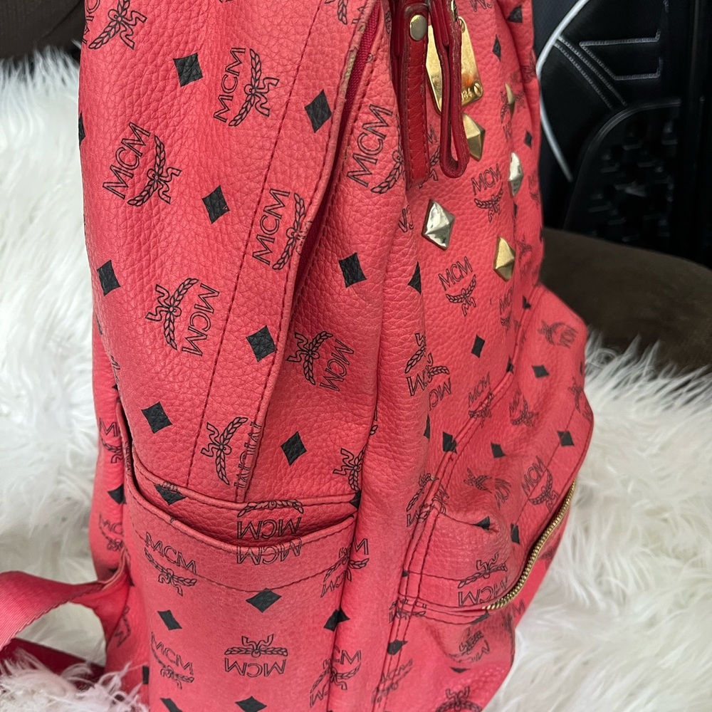 MCM Pink/Coral Logo Studded Backpack - Picture 5 of 16
